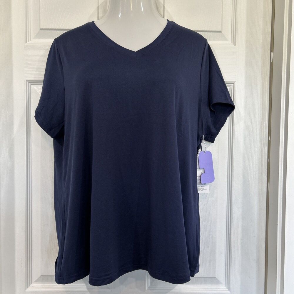 Fit Collective Soft V Neck Plus Size 1X Navy Shirt Top Casual Fitness Stretch